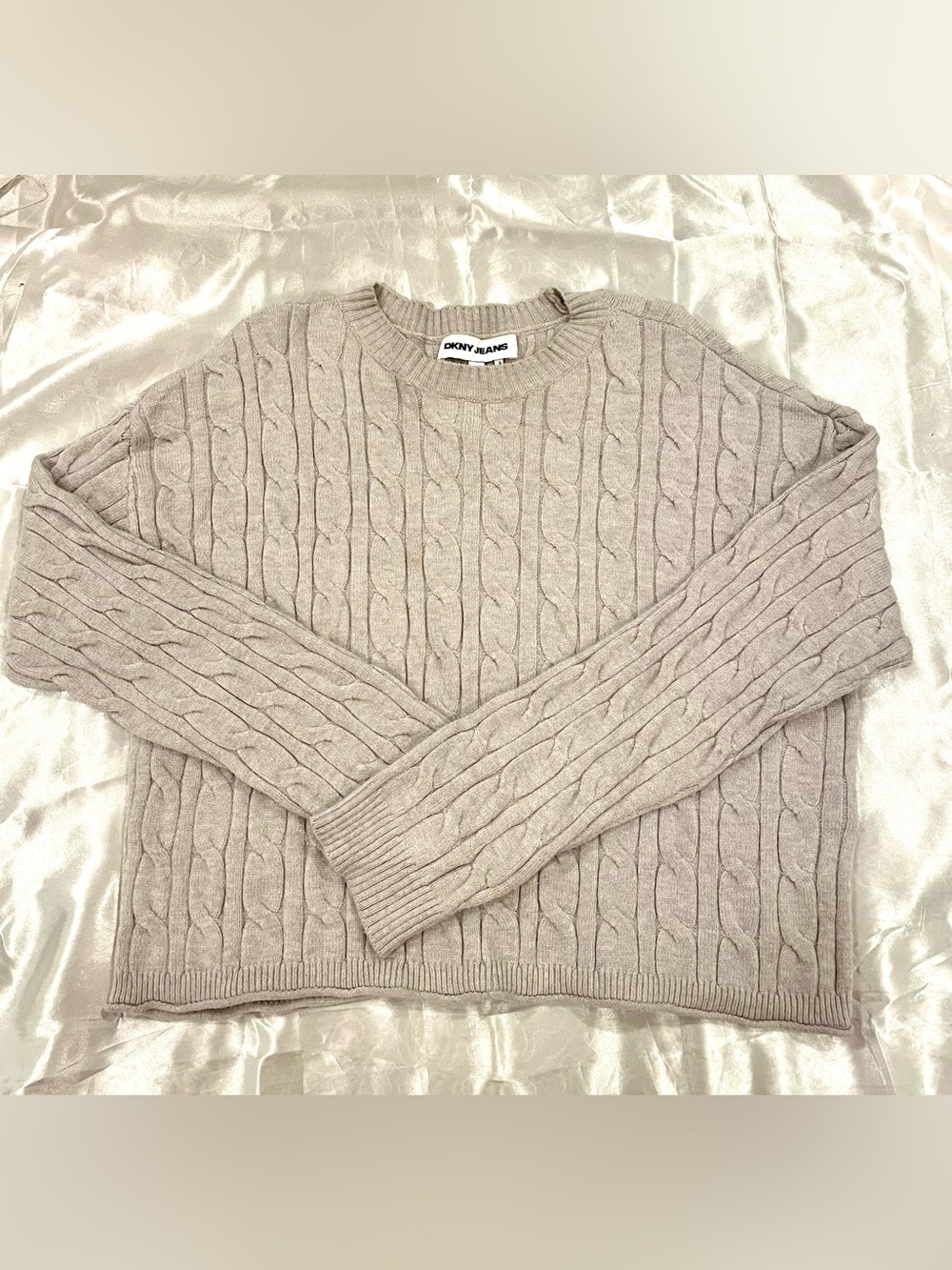 DKNY Cable Knit  Long Sleeve Crop Sweater Grey - Size Small